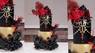 Moody Gothic Chandelier Cake | How to Make Isomalt Flowers and Fans | NO Alcohol Edible Gold
