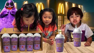 Ryan's World and Kaji Sisters Grimace Shake Challenge Reaction in Real Life!