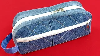 Very Stylish Zipper Box Bag/ Multipurpose / Cosmetics Bag/ Handbag Cutting and Stitching/Travel Kit