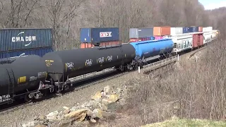 NS 21G Meets a Loud Slow and Long NS Mixed Freight Train 38G with DPU Power at Cassandra