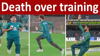 Pak fast bowlers doing last overs training