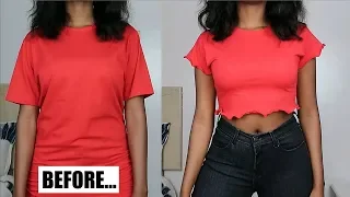 DIY Fitted Lettuce Hem Crop Top | T-Shirt Transformation