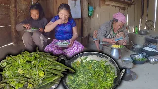 Green Fiddlehead #Niguro Recipe cooking & eating with Rice in Village Kitchen || Village eating show