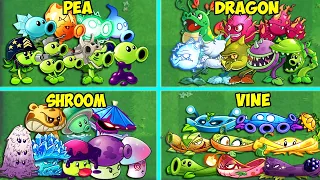 All Plants Team PEA x DRAGON x VINE x SHROOM Battlez - Who Will Win? - Pvz 2 Plant vs Plant