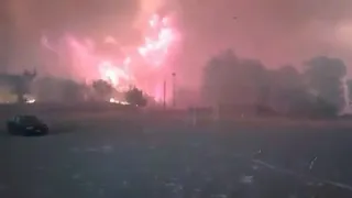 Firetrucks trapped in a soccer field in wildfire, Evia Greece (no sound)