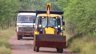 JCB 3dx Backhoe Loading Mud in Tata 2518 Truck For Making Satsang Bhawan