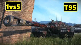 T95. 1vs5 carry.  9k dmg, 8 kills. World of Tanks Top Replays.