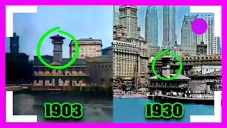 🟢 Amazing! Lower Manhattan COMPARISON 😲 1903-1921-1930 New York IN COLOR [remastered 60FPS]