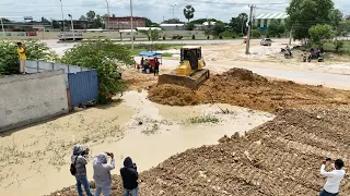 New Update 90% Land Filling with Stone By Bulldozer KOMATSU DR51PX And 5ton Dump truck