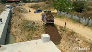 The Best Activity Fill Sand In Drainage System Use Dump Truck5T & Bulldozer Moving Sand Into Water