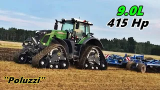 Full Crawlered FENDT 942 Vario (341 Hp PTO) dragging a cultivator on hard soil/Pure power sound - HD