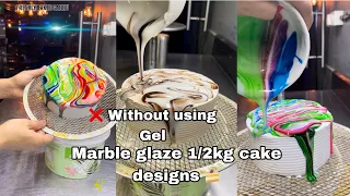 Marble effects  mirror Glaze cake design | new trick without ❌ using gel marble glaze cake  #cake