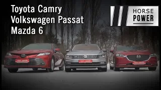 Battle of best sedans 2019. Toyota Camry vs Mazda 6 vs Volkswagen Passat