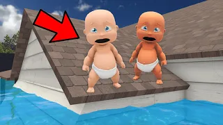Two Babies Escape Flood On Roof!