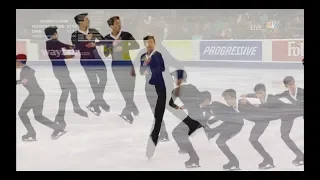 Nathan Chen “seat belt” spin position in the air to Bluebird Pas.
