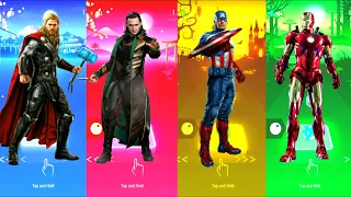 Thor 🆚 Loki 🆚 Captain America 🆚 Iron Man | Marvel Super Heroes | Tiles Hop Fun Ball