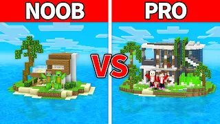 Mikey Family and JJ Family - NOOB vs PRO : Island House Build Challenge in Minecraft (Maizen)