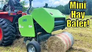 Baling Hay with Compact Tractor and Mini Hay Baler | IHI 855N Baler