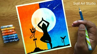Lord Shiva Drawing with Oil Pastels step by step for beginners