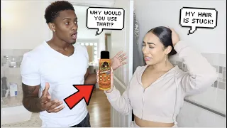 GORILLA GLUE IN HAIR PRANK ON BOYFRIEND! *Hilarious*