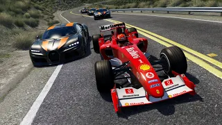 F1 Ferrari F2004 Michael Schumacher vs Bugatti Chiron Super Sport 300+ at Pacific Coast