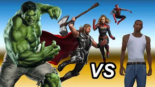 THE AVENGERS vs CJ - Hulk, Thor, Spiderman and Captain Marvel VS Carl Johnson in GTA SA!