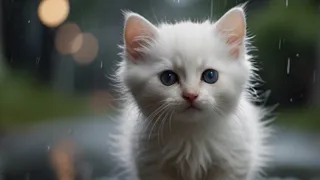 😺 cute kitten is getting rained on and feeling cold in the park - poor cute kitten 🐈