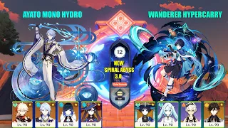 Ayato Mono Hydro and Wanderer HyperCarry - NEW 3.8 Spiral Abyss Floor 12 9 Stars  [Genshin Impact]