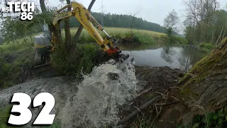 Beaver Dam Removal With Excavator No.32 - A Large Beaver Dam Between The Trees