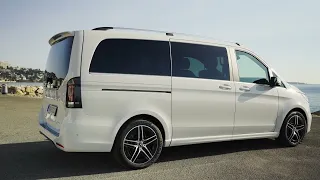 The new Mercedes-Benz V-Class AVANTGARDE AMG Line Exterior Design in Rock crystal white metallic