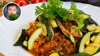 Tomatenbulgur mit knackiger Zucchini | Vegane Rezepte