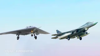 Russia’s Sukhoi S-70 Okhotnik  and Su-57 Stealth Fighter - Drone Okhotnik e Su-57 voam juntos