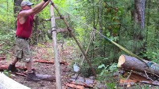 Mechanical Advantage of a Paring Ladder to Move Logs Uphill