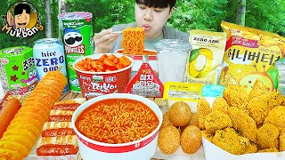 ASMR MUKBANG convenience store store, FIRE Noodle, HOT DOG, GIMBAP, Tteokbokki EATING SOUND !