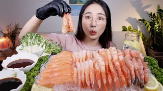 홍새우 달마새우 단새우🦐새우회3종 숙성 연어회 먹방Raw shrimp Shrimp🦐 Whole salmon sashimi  cá hồi ปลาแซลมอน サーモン mukbang