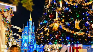 Magic Kingdom 2021 Christmas Decorations at Night in 4K | Walt Disney World 50th Anniversary Florida