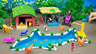 DIY mini Farm Diorama with house for Cow,Pig | Mini Hand Pumb Supply Water Pool for animals #57