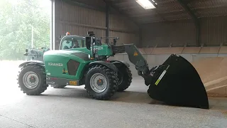 Kramer KT 407 telescopic loader pushing up Wheat in Norfolk