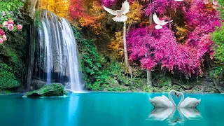 Beautiful Waterfall With  Relaxing Piano Music For Stress Relief, Meditation, Study & Deep Sleep.