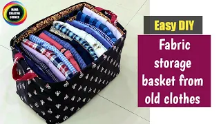 DIY FABRIC STORAGE BASKET FROM OLD CLOTHES/ FABRIC STORAGE BIN TUTORIAL/HOW TO SEW FABRIC BASKET