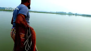 Net Fishing on Boat।Traditional Cast Net Fishing in River। fishing videos (part-699)