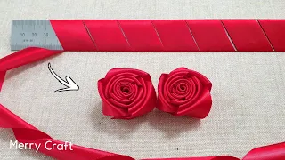 Super Easy Rose Flower Making with Ribbon - Amazing Trick - Hand Embroidery Flowers - Sewing Hack