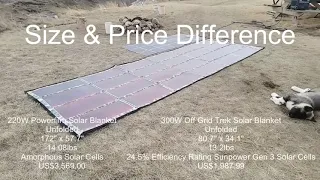 220W Powerfilm vs 300W Off Grid Trek Solar Blanket in Low Light Conditions