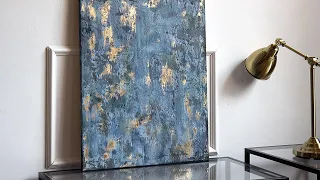 Интерьерная картина "Синяя текстурная абстракция с золотом"