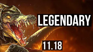 RENEKTON vs SETT (TOP) | 13/0/4, Legendary, 300+ games | NA Master | v11.18