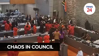 WATCH | Violence, chaos erupts in Ekurhuleni council between EFF and ANC