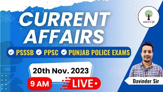 Current Affairs | PSSSB, PPSC & Punjab Police | 20th Nov. 2023 | Davinder Sir | Success Tree Punjab