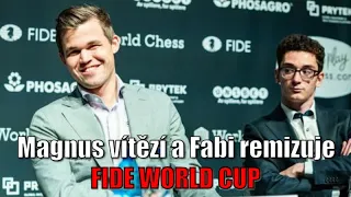 FIDE World CUP 2023 semifinále Magnus  vítězí a Fabi remizuje