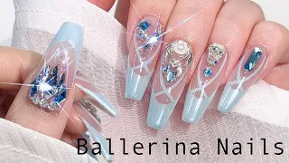 Elegant Ballerina Nail Art🩰🤍 Powder French Nails / ASMR