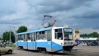 Поездка на старом трамвае КТМ по 1 маршруту в городе Коломна